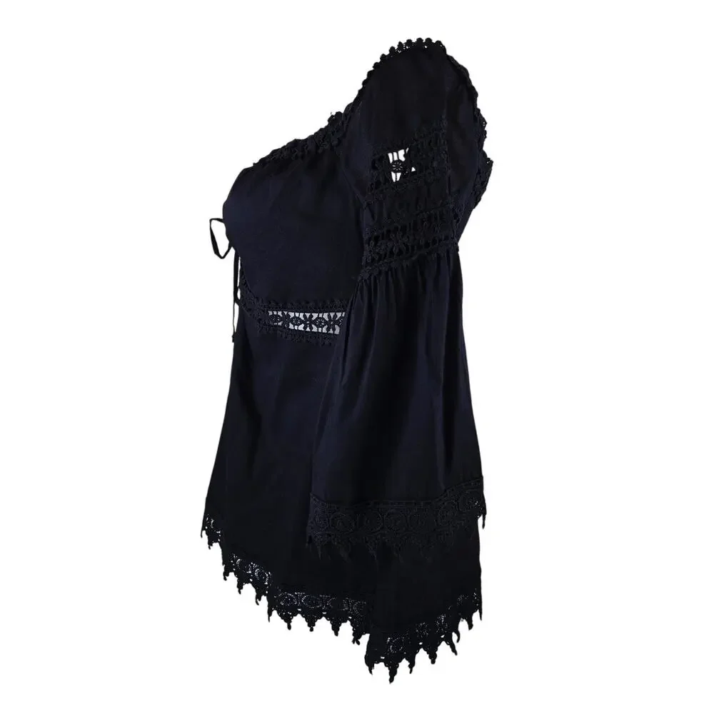 Venus Black Boheimian Hippy Gothic Knit Lace Women's Blouse L